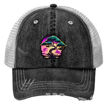 Discover Synthwave Bonsai Tree Trucker Hats