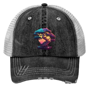 Discover Synthwave Bonsai Tree Trucker Hats