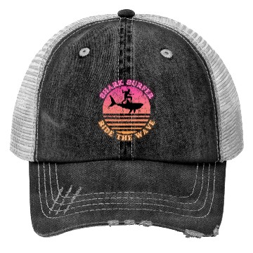 Discover Shark Surfer Ride the Wave Sunset Neon Trucker Hats
