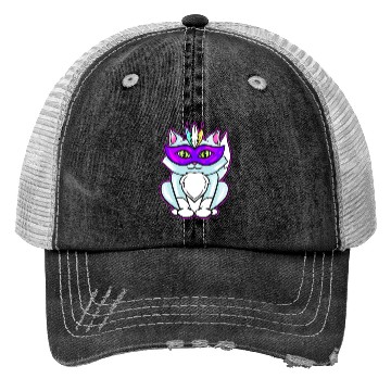 Discover Cute Kawaii Cat With Purple Mask For Mardi Gras Trucker Hats