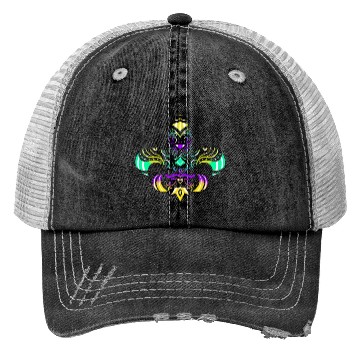 Discover Purple, Green And Golden Patterned Fleur De Lis Trucker Hats