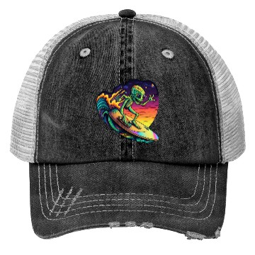 Discover Alien Surfing Trucker Hats