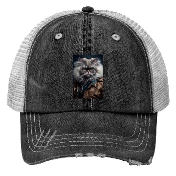 Discover Persian Cat Breed Portrait wears a leather jacket Trucker Hats