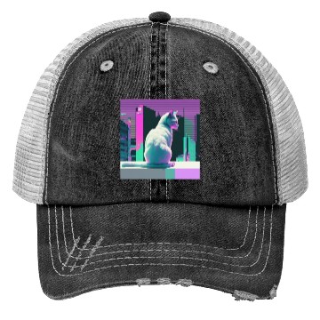 Discover Vaperwave Aesthetic Glitch Cat Retrowave Synthwave Trucker Hats