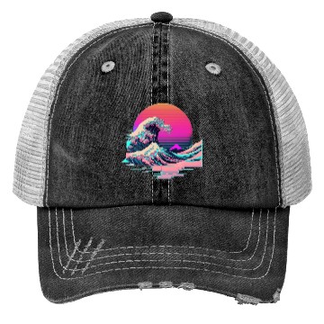 Discover Vaperwave Aesthetic Glitch Great Wave Retrowave Sy Trucker Hats