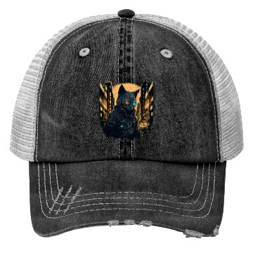 Discover Cyberpunk cat in the city Trucker Hats