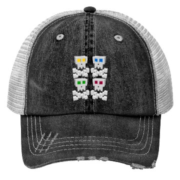 Discover 8-bit Pixel Pop Art Style Pirate Flag Skulls Trucker Hats