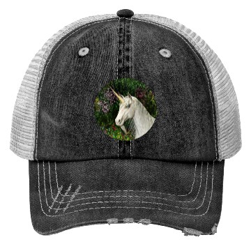 Discover Magical Unicorn Surrounded by Wildflowers Trucker Hats