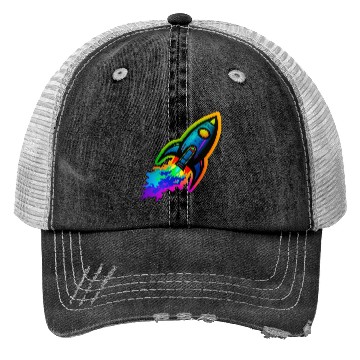 Discover Psychedelic Retro Neon Rocket Trucker Hats