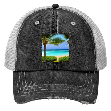 Discover Beach view Palm tree print Trucker Hats