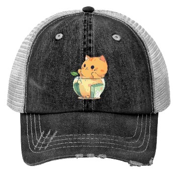 Discover Cat in Fish Bowl Trucker Hats