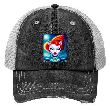 Discover "Alien Cat Woman" Trucker Hats