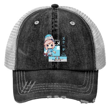 Discover Kawaii Chibi Skater Skateboard Japanese Aesthetic Trucker Hats