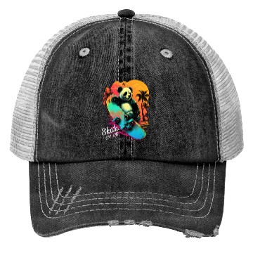 Discover Cool Retro Panda Skateboard Neon Gift Trucker Hats