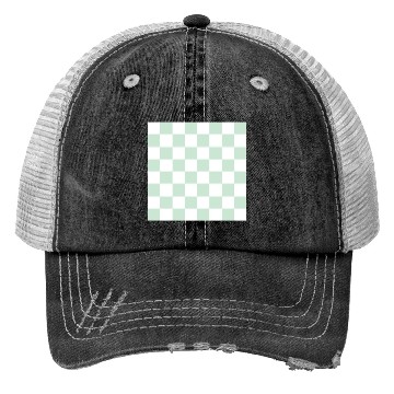 Discover Green pastel checker rectangle background. Trucker Hats