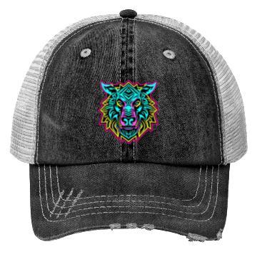 Discover IdyllBeast Neon Wolf Trucker Hats