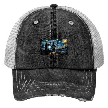 Discover man walking with a guitar van gogh style Trucker Hats