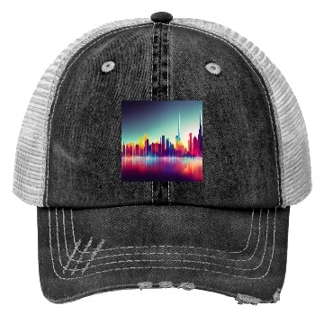 Discover Dubai silhouette skyline abstract art Trucker Hats