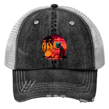 Discover Funny Cat Drinking Cocktail Cat Lover Trucker Hats