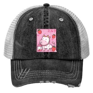 Discover Kawaii Pink Strawberry Cow Milk Shake Otaku Anime Trucker Hats