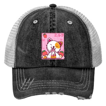 Discover Kawaii Kitten Cute Cat Strawberry Milk Shake Trucker Hats