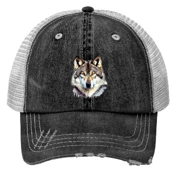 Discover Watercolor Grey Wolf Portrait Trucker Hats