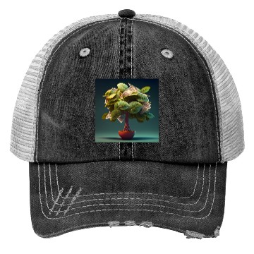 Discover Plant in Flower Pot Money Tree - 3D Digital Art Trucker Hats