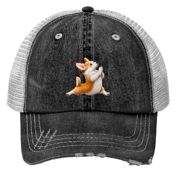 Discover Corgi dog in yoga pose Trucker Hats