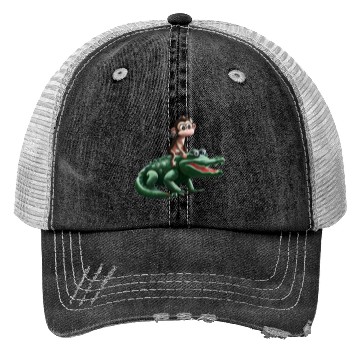 Discover Funny monkey on crocodile design Trucker Hats