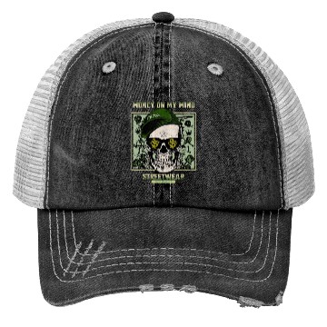 Discover Money On My Mind Graffiti Skull Trucker Hats