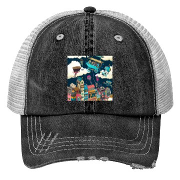 Discover Paradise Cartoon Imagination Dream City Trucker Hats