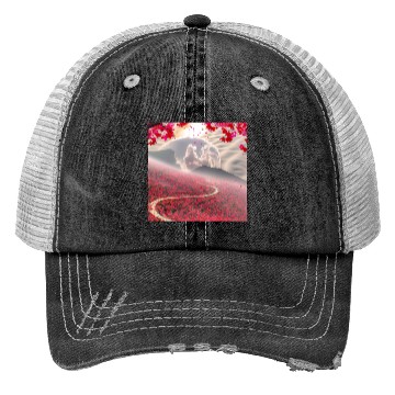 Discover Misty Mountain Cherry Blossom Landscape Trucker Hats