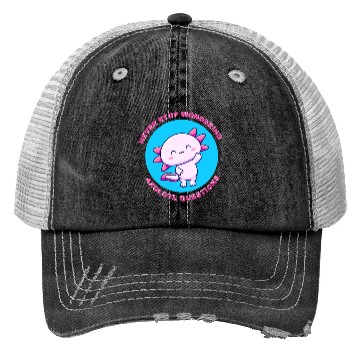Discover never stop wondering axolotl questions Trucker Hats