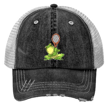 Discover Frog At Tennis With Tennis Racket Trucker Hats