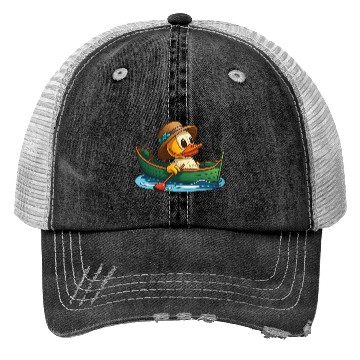 Discover Cute duck in rowboat with summer hat and flower Trucker Hats
