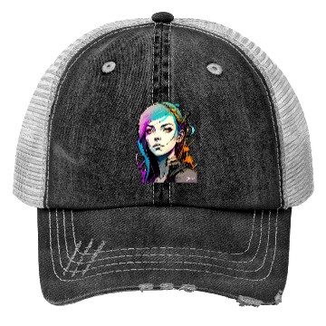 Discover A Digital Diva Stunning Cyberpunk Beautiful Girl Trucker Hats
