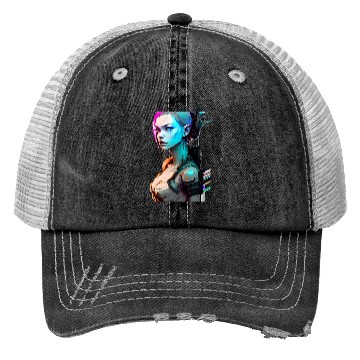 Discover High Tech Style Illustration of a Cyberpunk Girl Trucker Hats