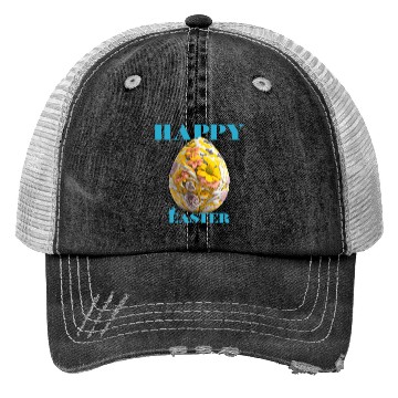 Discover Happy Easter Egg Design with Floral Elements Trucker Hats