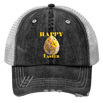 Discover Happy Easter Egg Design with Floral Elements Trucker Hats