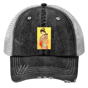 Discover Geisha in Kimono with Cat Retro art Trucker Hats