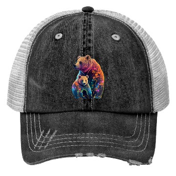 Discover Mother Bear and Cub Sublimation Graphic Wild Life Trucker Hats