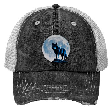 Discover Wolf howling at the moon graphic Trucker Hats