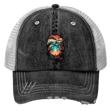 Discover Psychedelic Forest Surreal Wanderer Mushrooms Trucker Hats