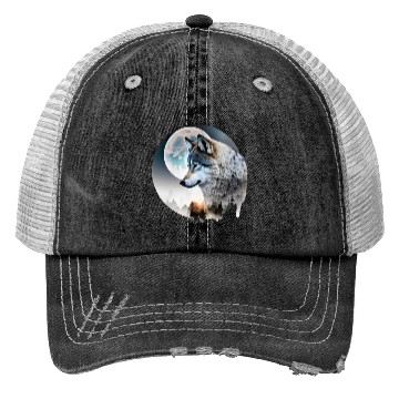 Discover Wolf Moonlight Forest Wild Werewolf Watercolor 3 Trucker Hats