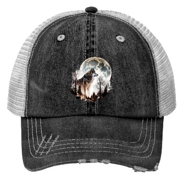 Discover Wolf Moonlight Forest Wild Werewolf Watercolor 5 Trucker Hats