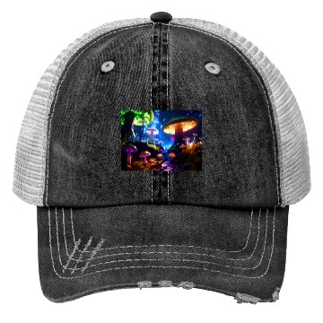 Discover Fantasy Shroom Forest Trippy Vibes Graphic Trucker Hats