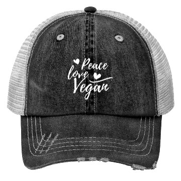 Discover Peace, Love, Vegan with hearts Trucker Hats