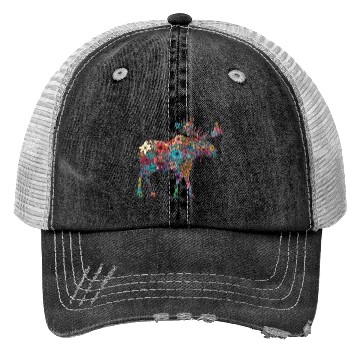 Discover Floral Moose Elk Deer Wild Animal Watercolor 3 Trucker Hats