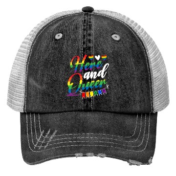 Discover Here And Queer LGBTQ Community Rainbow Pride Month Trucker Hats