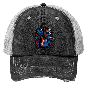 Discover Electric guitar in Union Jack flag colors Trucker Hats